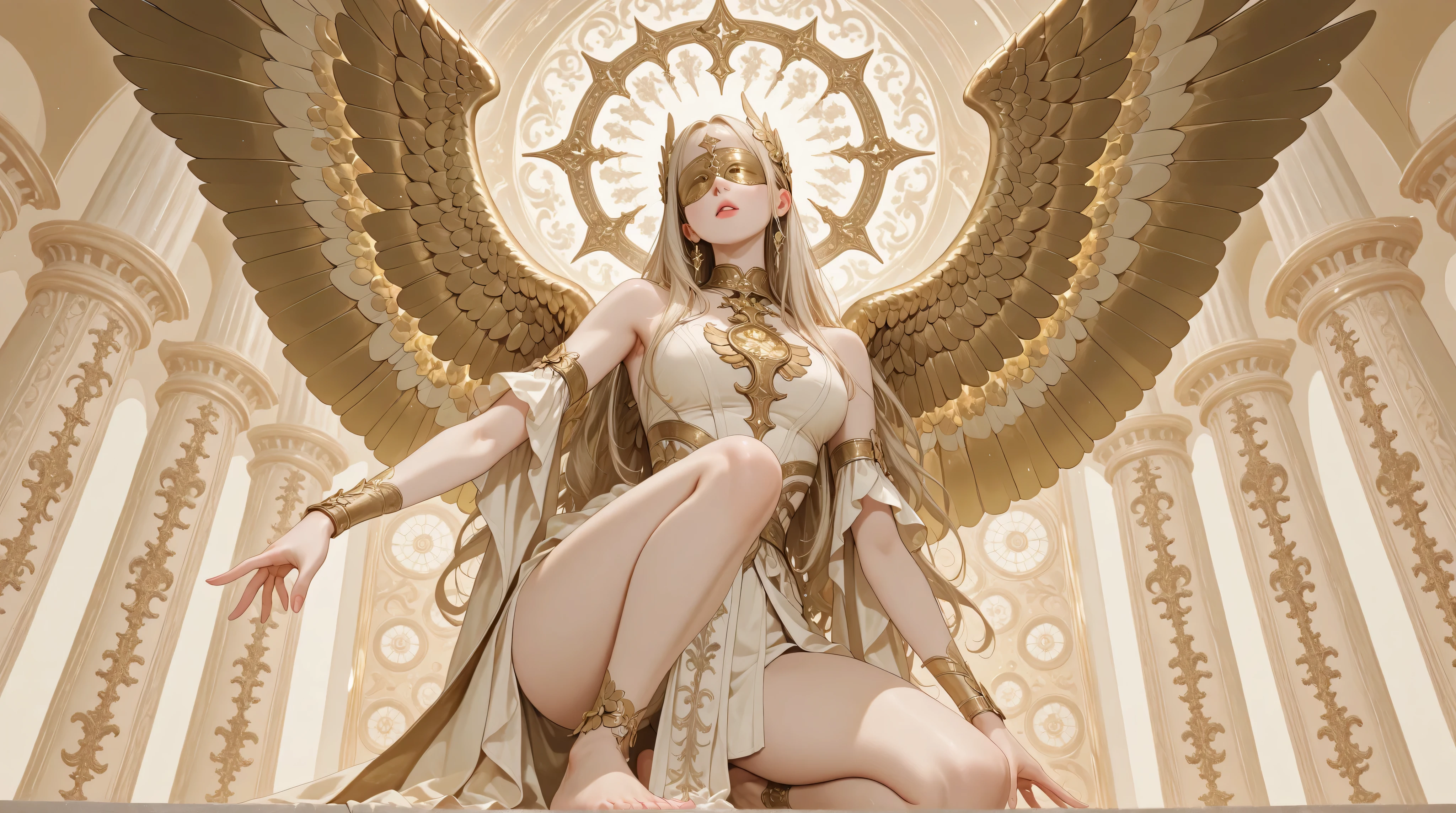 Ultra-HD, 8k resolution, prismatic color palette, Super-Resolution, incredible detail, dragon woman, sitting on a throne, very huge breasts, wide hips, dressed in light armor, correct anatomy, very high-quality lighting