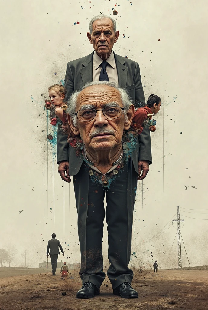 Create a vintage poster style art, for the horror story, The Man at the Bus Stop, by the author Thiago Lopes, which tells the story of a bald and bitter bar owner who meets a naked old man at night and discovers that this man is waiting for the bus that will take him to hell.