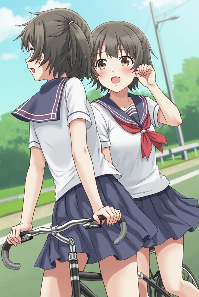 Two little girls,Baby Face, road,((Anime Girls)),Flat Chest, Very detailed, Completely naked, school bag, Nipples, ((masterpiece, Highest quality;1.3)), , An innocent smile, Are standing, Enjoying conversation, Outdoor