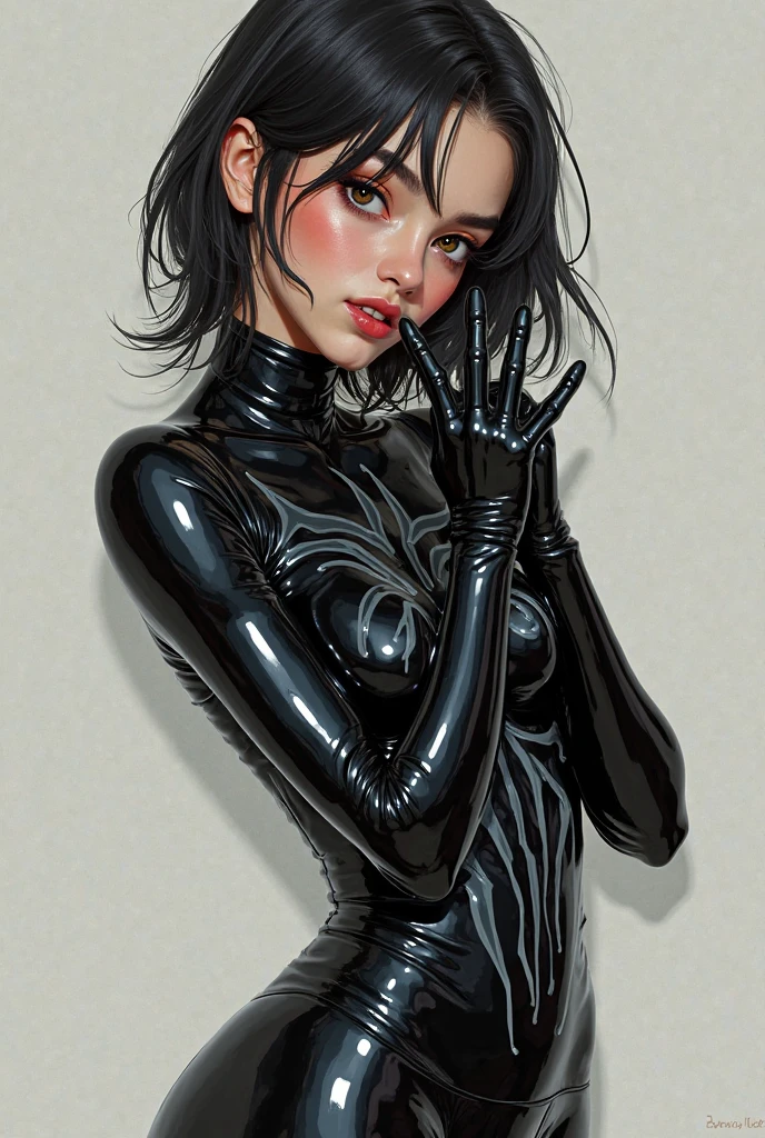 kellybody, (masterpiece:1.2, best quality, highres), (1girl, solo, cowboy shot), extremely detailed face, black hair, very short hair, blue eyes, (pale), (black latex dominatrix), american,
<lora:kellybody:0.6>