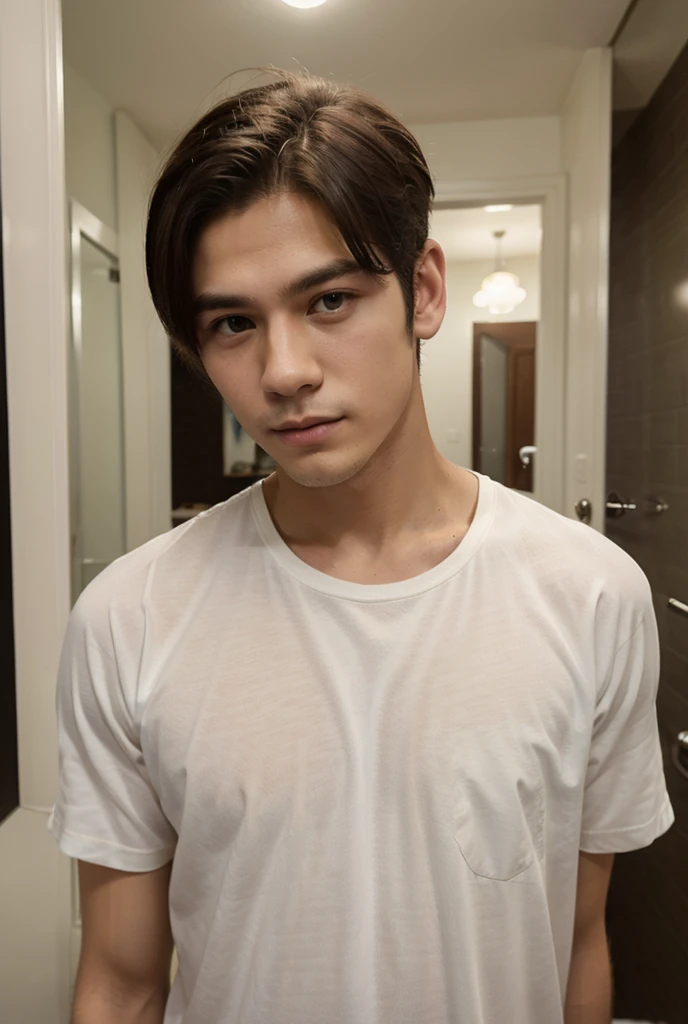 1 handsome Japanese guy,35 years old,Corporate executives,Dress shirts and ties, Professional Dress, Professional Dress, ready for a meeting, Handsome and elegant, Wearing a black and gray suit, Sexy masculine, in blouse wearing, Masculine and handsome,Muscular,Muscles look good,hairy bodies,with fair skin,黑The eye(thin eyes 1:3),fully body photo,sweat, unbutton buttons shirt, lewd face ,tight chest, sex