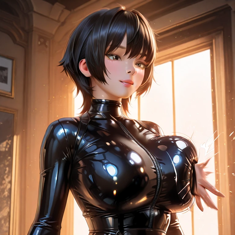 delicate face, 20-year-old kpop idol cyborg girl, dark(carbon fiber high leg cut leotard), Chest opening, {{angled bob}}, (big breasts:1.25), (mechanical joint), bangs, attractive curves, mid pelvis, seaside, standing posture, beach, glowing skin, ((puffyareolas)), (standing), dynamic pose, spread legs, (camel toe, cameltoe, vulvashaped:1.275), cyberpunk, sci-fi, (upper body:1.275), (8k, RAW photo, best quality, masterpiece: 1.47), (nsfw:1.275)