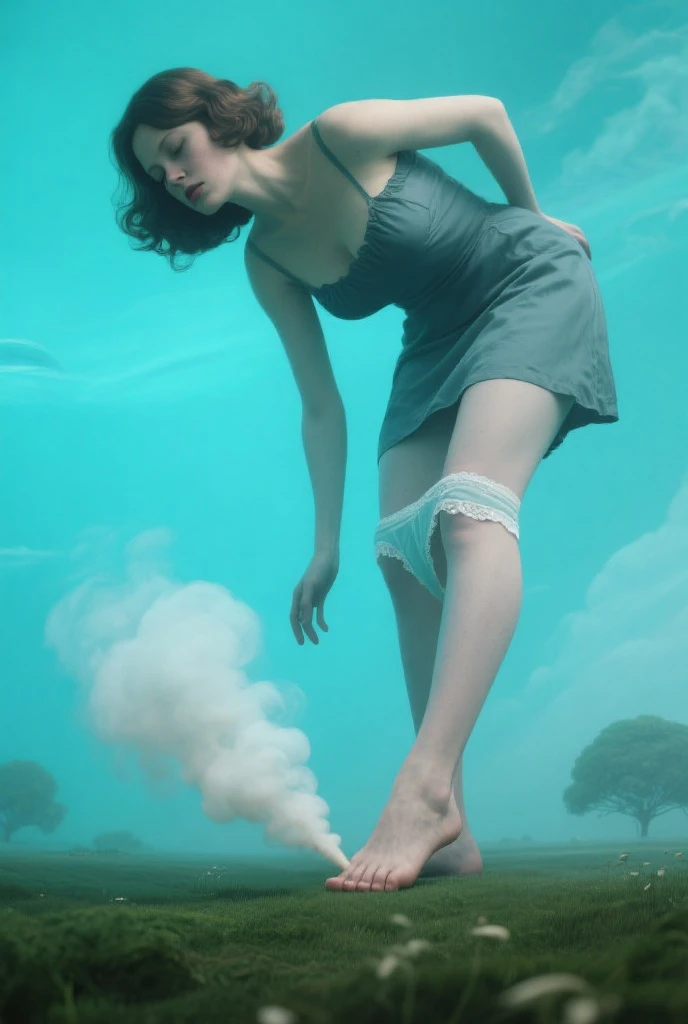 Beautiful girl with big breasts, inside a fish tank with water, with legs out, long black hair in the water, keeping your face afloat and out of the water at the surface, rostro de Jennie de blackpink.