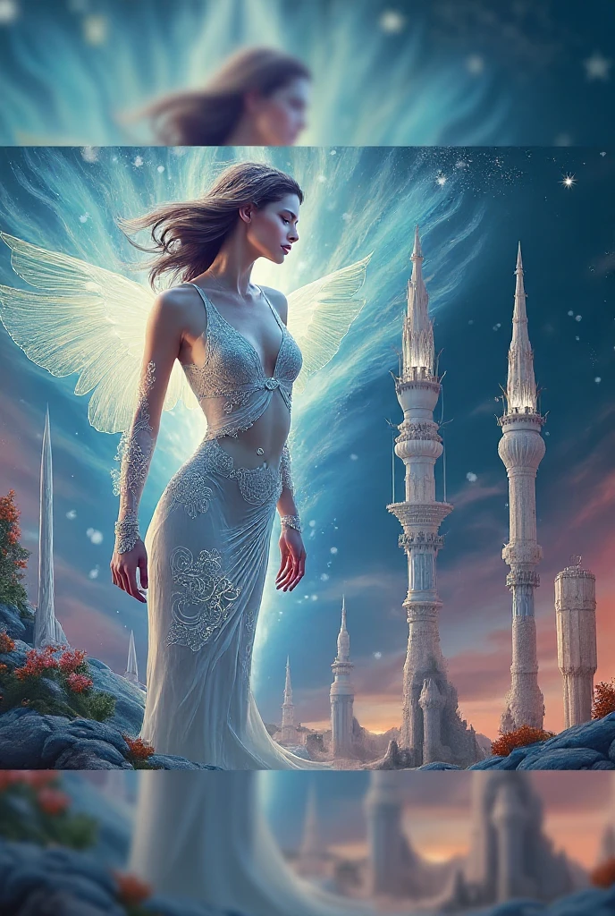 full body:1.6, walking pose, slow motion, (rogue thief:1.2) woman, multi-layered stitched,(white silk cloak), (intricately patterned cloth:1.2), (insanely detailed, flowering:1.5), (top quality, Alessandro Casagrande,
Greg Rutkowski, Sally Mann, concept art, 4k), (analog:1.2), (high sharpness), (detailed pupils:1.1), (painting:1.1), (digital painting:1.1), detailed face, eyes and body, masterpiece, best quality, (highly detailed photo:1.1), 8k, photorealistic, (long curvy hair, ecstasy:1.1), (young woman:1.1), by jeremy mann, by sandra chevrier, by maciej kuciara, sharp, (perfect body:1.1), realistic, real shadow, 3d, (europe castle background:1.2), (by Michelangelo), angel of death, innocent,  eyes, diadem, angel wings, black clothes, full body, arms behind back, sky, halo, post-apocalypse, detailed armor