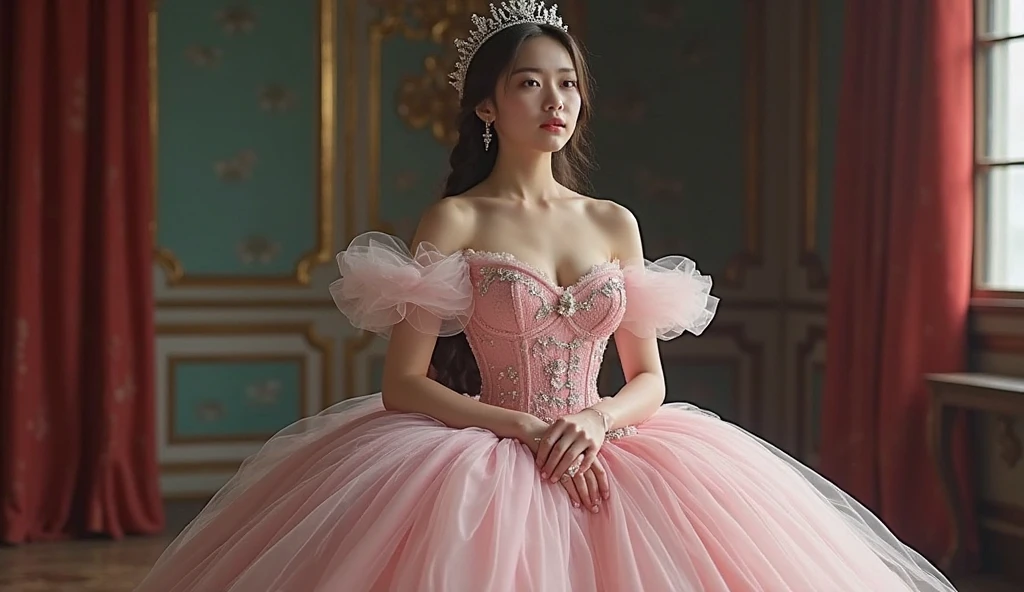 (Best quality,masterpiece,absurdres,ultra realistic:1.4),(Rococo:1.4),(close portrait:1.3),peerlessly beautiful idol, beautiful detailed eyes,(see-through_clothing),(Elegant posture),shine,glowing,sparkling,energy coalescing and vibrating,(dynamic angle,dynamic pose),whole_body,kneeling ,Around,flamboyant,
(female high school student,JK),wearing see-through ballgown,(Dream_wave:1.22),
(Pocket Flaps,,Low Back,,Train,,patches,,Cutout Details, Tie Closure),(brilliant captivating kunzite, radiant, rhodium-plated, reliability, clarity enhancement, uncommon, geometric, gothic revival, memorial and remembrance),(bauhaus plaza),(zephyr industries tower, Marble stone, Twilight,String Lights (Fairy Lights), pin spot lighting),
