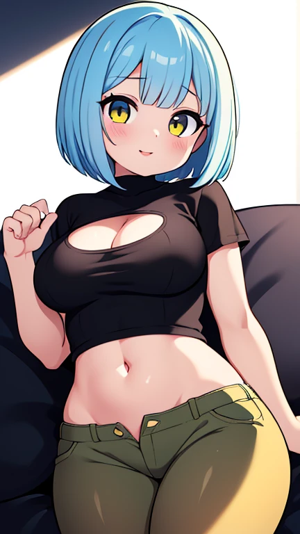 ((best quality)), ((Masterpiece)), (details), best art style, nsfw BREAK Voluptuous Michiru Kagemor wears a tight shirt with visible underboob., stand, big breasts, underwear