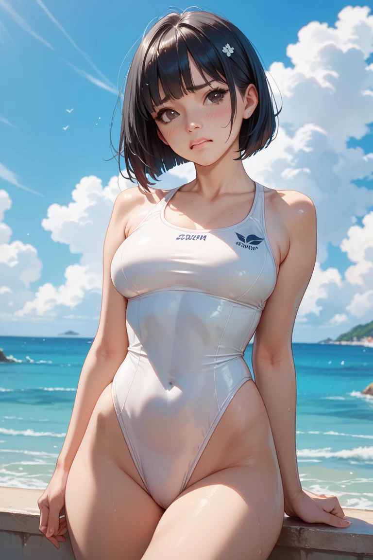 1 girl in, serene expression, ojos fascinantes, largo, cabello rosa claro lacio, Light purple turtleneck swimsuit, postura serena, piel de porcelana, rubor sutil, (edge lighting): 1.2, warm tones, resplandor solar, sombras suaves, colores vibrantes, Pictorial effect, Dreamy atmosphere BREAK scenic lake, Distant mountains, salsa, aguas tranquilas, reflejo, nubes iluminadas por el sol, ambiente tranquilo, Idyllic sunset, ultra detallado, arte oficial, fondo de pantalla de unidad 8k, Zentangle, mandala, (((sentada en una roca con las piernas cruzadas))),