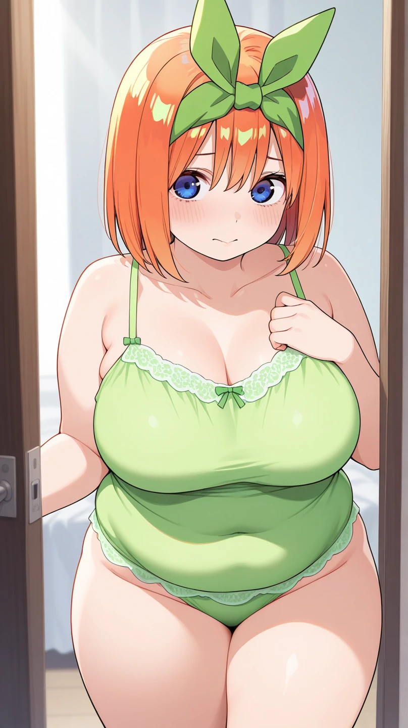 ((Masterpiece)), (( Ultra detailded, intricate high detail)), (highly detailed, finedetail), (Best quality), beautiful lighting, (realiste), ((seins enormes, fille mince)), NamiFinal, ((Nami (one_piece))), (bimbo), ((Plaid green bikini, short)), 1fille, cheveux orange, seulement, cheveux longs, joaillerie, yeux bruns, sourire, earrings, covered shoulders, (complex detailed background, dedans, room environment, murs en bois, window, rayons lumineux), (Tir de cowboy),
