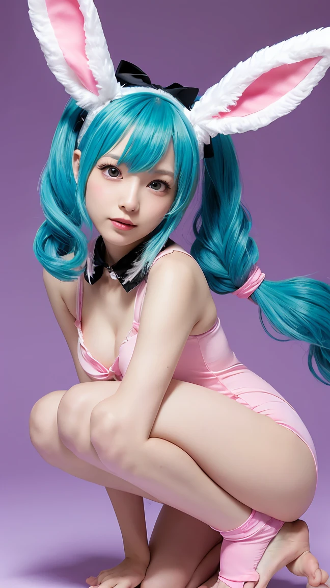 Masterpiece, best quality, 1girl,light Blue hair,cowboy shot,playboy bunny, curly_low_twin_tail_hair,light smile,
