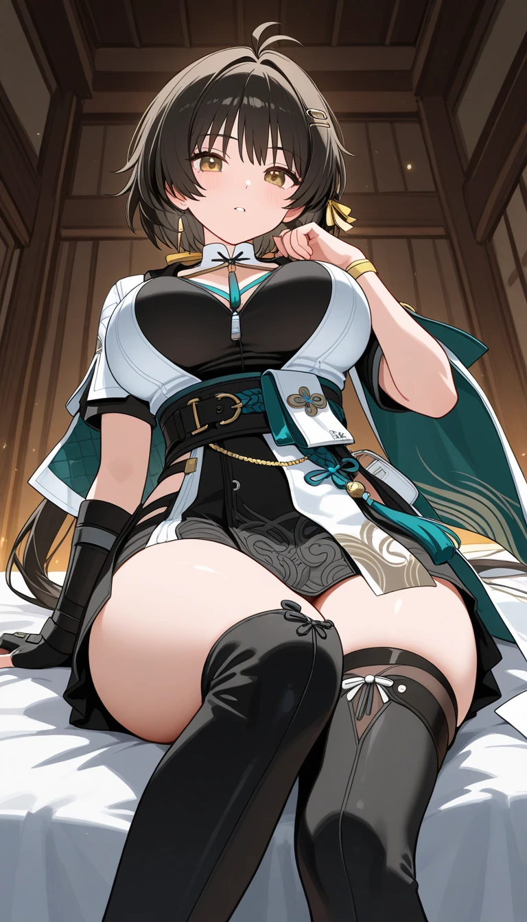 karulawaturei, standing, solo, sundress, masterpiece, best quality, detailed face, detailed eyes, highres, black stocking, big ass