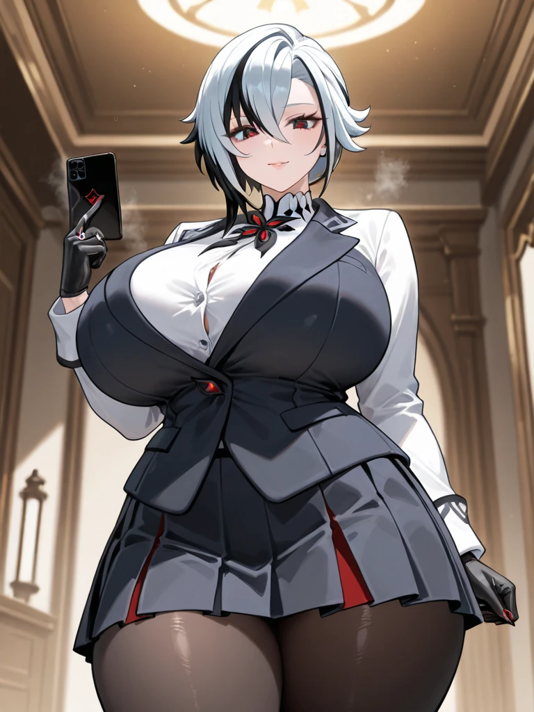 jeanne alter, shinjuko skin, 1 girl, looking at the camera, sexy smile, big , best quality face, beautiful eyes,short hair,tight latex clothing,