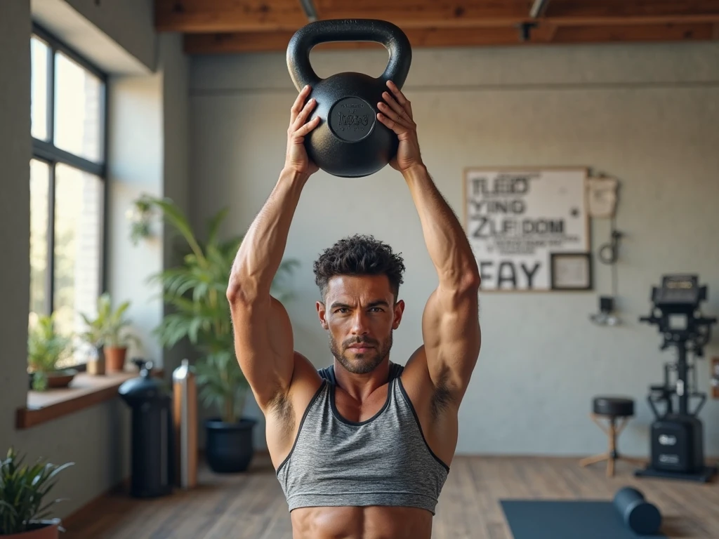 real image of a 30 year old Turkish man with short barber cut hair without a shirt and pants lifting weights in the gym.