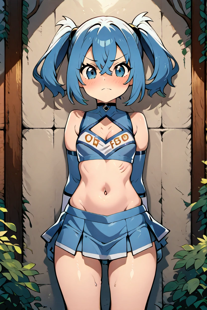 NSfw, (master part). (best quality). (Ultra Detalhado). (cabelos desgrenhados). (1 homem). Vestido azul, Olhando para o Viewer. (Antecedentes detalhados). belos olhos detalhados. rosto delicado e bonito. (high saturation). under the skirt