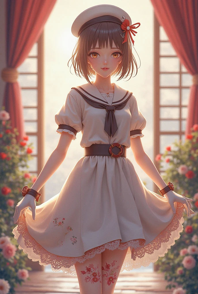 (masterpiece、Highest quality:1.7)、(12 years old:1.5)、(Full body shot:1.5)、Bobcut、Black Hair、85mm、16K、Official Art、RAW Photos、Best Beautiful Faces、Close-up、Violet、Gardenia、((The best beautiful girl、very cute))、Red blush on cheeks、((In the office))、(Are standing:1.8)、Film Grain、Chromatic Aberration、Sharp Focus、(((Nice hands、Perfect hands、Perfect Fingers、Thin and delicate fingers、A perfect body without flaws)))、Detailed face、(Slender body:1.5)、(Slender body:1.3)、(Slim upper body:1.2)、(Small and flat bust:1.7)、(Narrow thighs:1.3)、(Let your bangs hang down:1.8)、(Blushing:1.8)、(Low contrast lighting:1.4)、(襟t付きのwhiteタイトビジネスシルクブラウス:1.5)、((white)Bowtie blouse:1.5)、(Long sleeve: 1.4)、(The length is very short(white)Pleated silk mini skirt:1.7)、(whiteスクールソックス:1.5),(Cover your chest with your palms:1.7),(The wind is blowing up her skirt:1.8),(Low angle from below:1.6),Buckshot), Ass Focus,