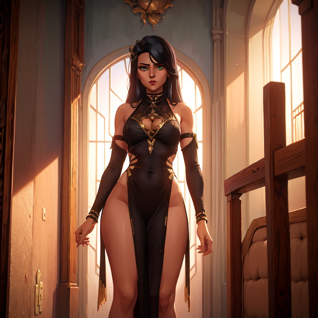 (solo),elf,from front,white all see-through sarong,doggystyle,dark skin,mature,black curly hair,plump,in temple,on carpet,
