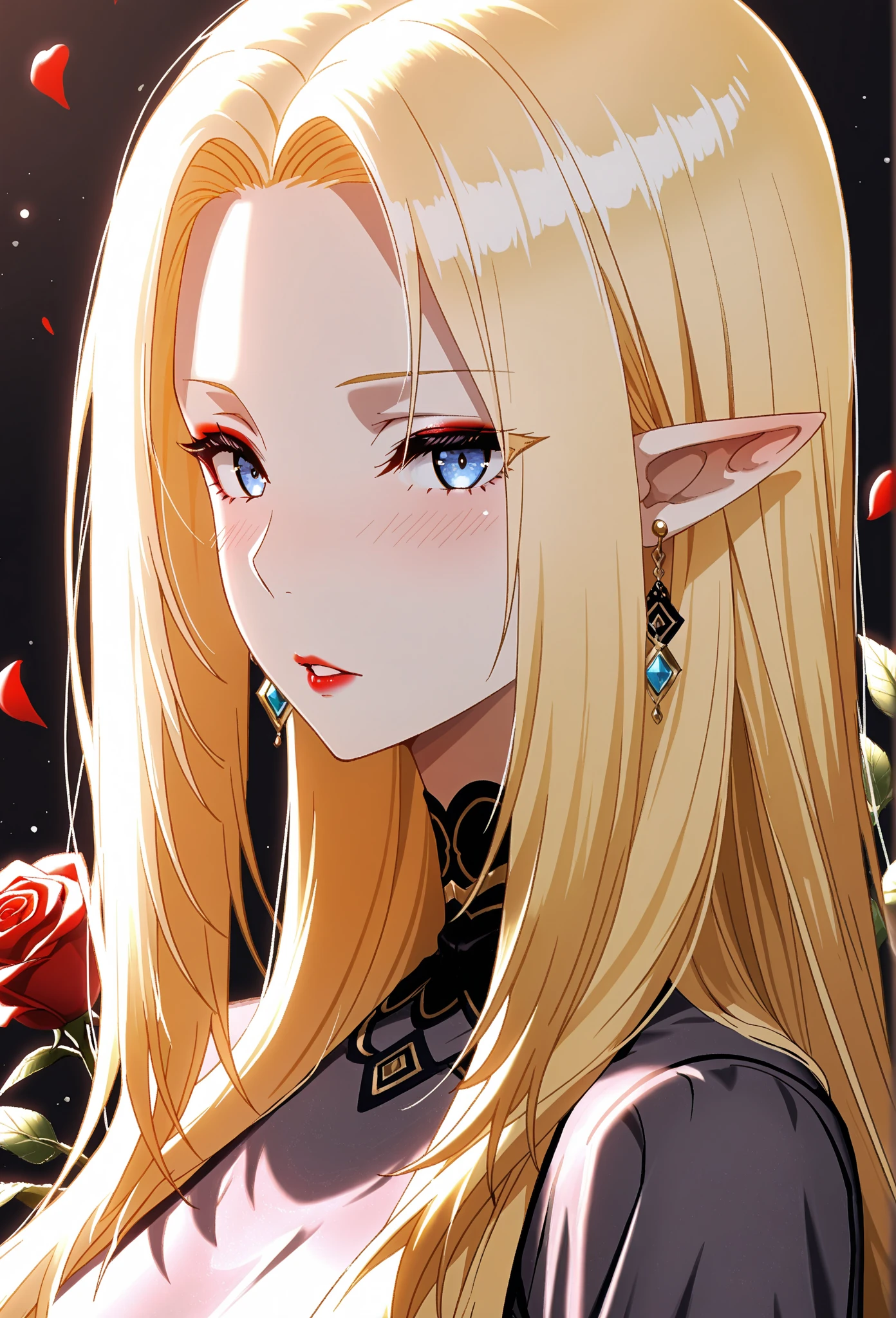 young boy, very long blonde hair, horns demon, violet eyes, Demon slaves, open shoulders, smirk, Masterpiece, hiquality