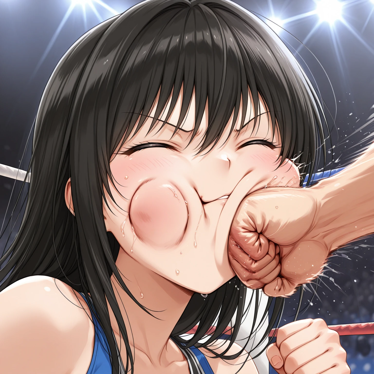 score_9, score_8_up, score_7_up, source_anime, takeda hiromitsu style, ((1girl, short stature)and(1shota boy, short stature)),hetero, (1toddler girl:1.4),(fighter:1.2), (rolling eyes:1.4),(trembling), (medium hair, side-ponytail),straight hair, dark red hair,dark red eyes, large breasts, pale skin,shiny skin, hair scrunchie, erectile nipples, ((She wears Power Power armor)), cum in pussy,(cum on clothes:1.4), cum on breasts,cum on body,cum facial, bukkake, cum in mouth,cum on hair,(excessive cum), (1shota boy, short stature:1.4),small penis, dark-skinned shota boy,interracial, sex,sex from behind,all fours,((grab her hip)),((((motion lines)))), (wrestling ring),