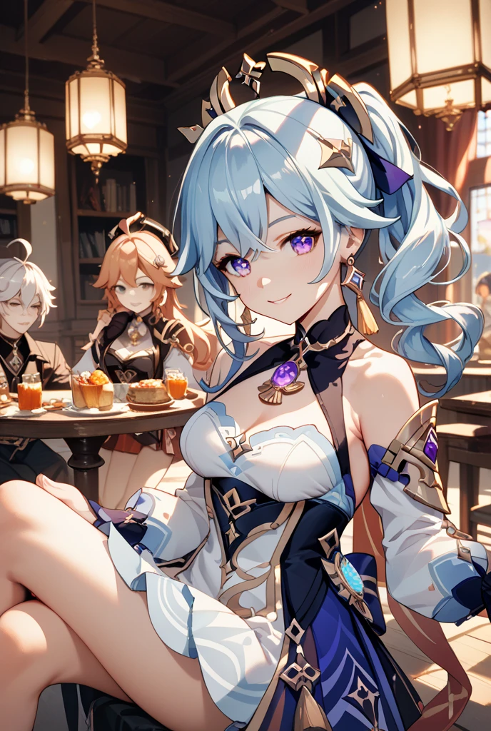 ((masutepiece, Best Quality, hight resolution, nw, Perfect Pixel, 4K)), 3girls, full body seen, ((Beautiful eyelashes, Realistic eyes)), ((Detailed face, Blushing:1.2)), ((Smooth texture:0.75, Realistic texture:0.65, Photorealistic:1.1, Anime CG style)), Dynamic Angle, Perfect body, ((Santa Claus Costume, Red knitted hat, red and white off shoulder sweater, red and white flared skirt, Black garter stockings, Shy smile)) BREAK raidenshogundef BREAK furina, heterochromia BREAK {keqing_genshin:1.15}, long_hair, purple_hair, purple_eyes, hair_bun, cone_hair_bun, twintails, bangs, double_bun, breasts, hair_ornament, blush, braid