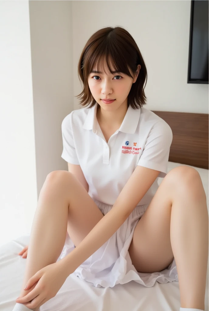 Face the front of your body at the camera:1.8, Composition looking up from the bottom:1.8, pantie shot:1.8, nurse's uniform:1.8, a miniskirt, white panties:1.5, Panties look bright:1.3, In the hospital:1.5, Bend your knees and squat down to show off your panties:1.5, Dressing:1.8, Smiling smile:1.3, 1girl in, 独奏, 18year old, 7headed body, Ideal ratio body proportions, erectile nipple, short-hair, A dark-haired, With bangs, small tits, A slender, Small buttocks, beauty legs, Skinny Legs, surrealism, Cinematic lighting, depth of fields, One-person viewpoint, F/1.8, 135 mm, nffsw, masutepiece, ccurate, ((Anatomically correct:1.3)), Textured skin, Super Detail, high details, High quality, awardwinning, Best Quality, hight resolution, 8K