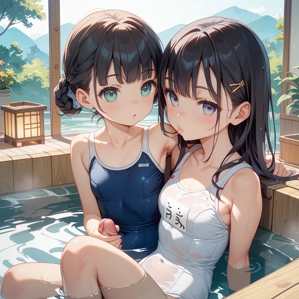 masterpiece, Highest quality,Multiple Girls, river,kindergarten,Three Girls,Water Play,Completely naked,Get wet,