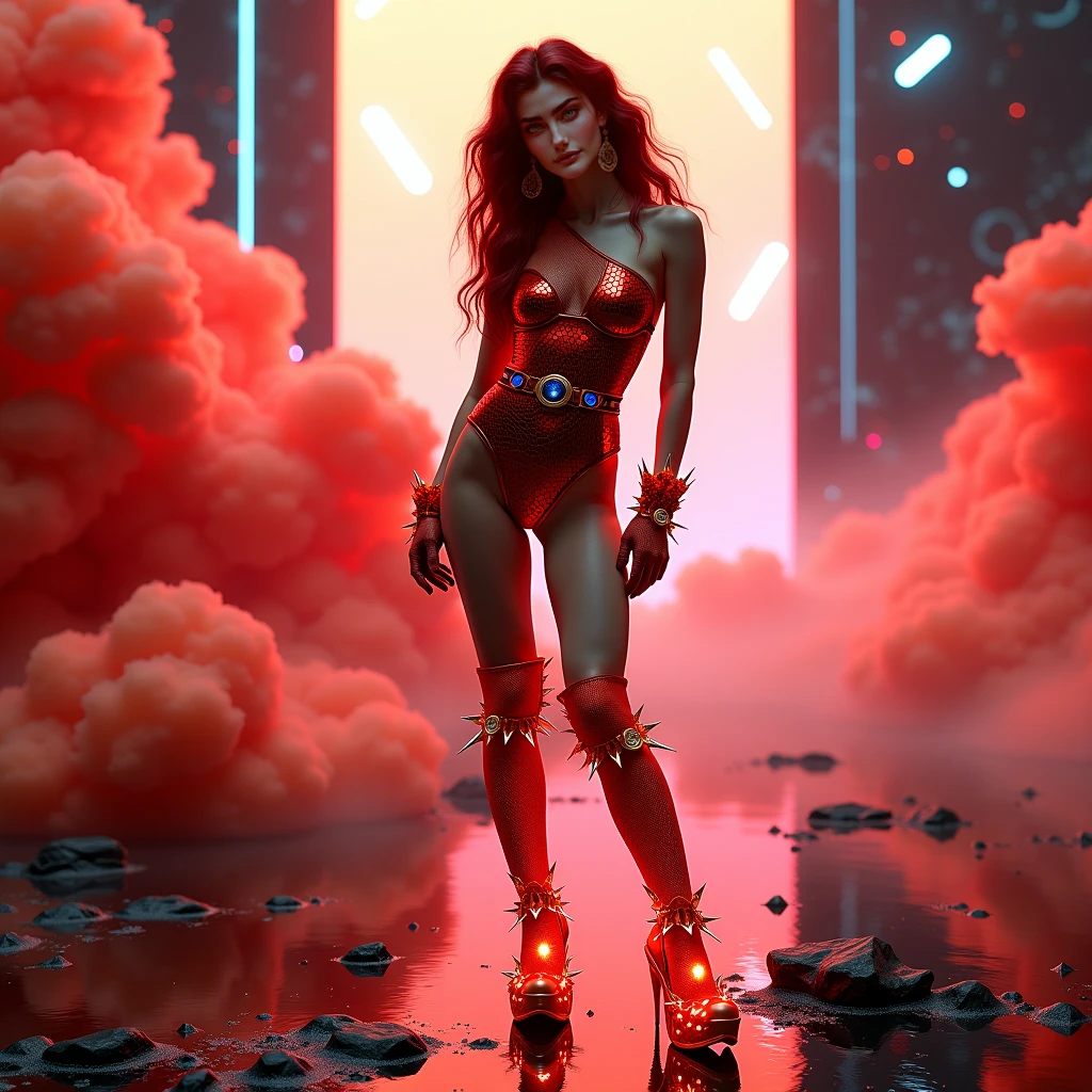 RanXerox Maison Margiela's Couture Show Movie 'The Creator' (Realistic) translucent skintight suit fashion model Cinematic PUNK ROCK cute red haired teen girl, ((Pole Dancer High Platform Shoes thick Heels)) with bouncing breasts in the style of Tony Sandoval and Geoff Darrow art. Fighting robots in the the clouds. Explosion. (4K image:1.1), (Sharp focus:1.3), Highly detailed, (Attractive young woman:1.3), (Alluring:1.1), (Blush:1.1) (Style-Glass), (()), High resolution, Anti-aliasing, 8k, ((Syd Mead)), Sharp details, ((masterpiece)), (Picturesque) sex android NEON Cinema film-grab.com RanXerox