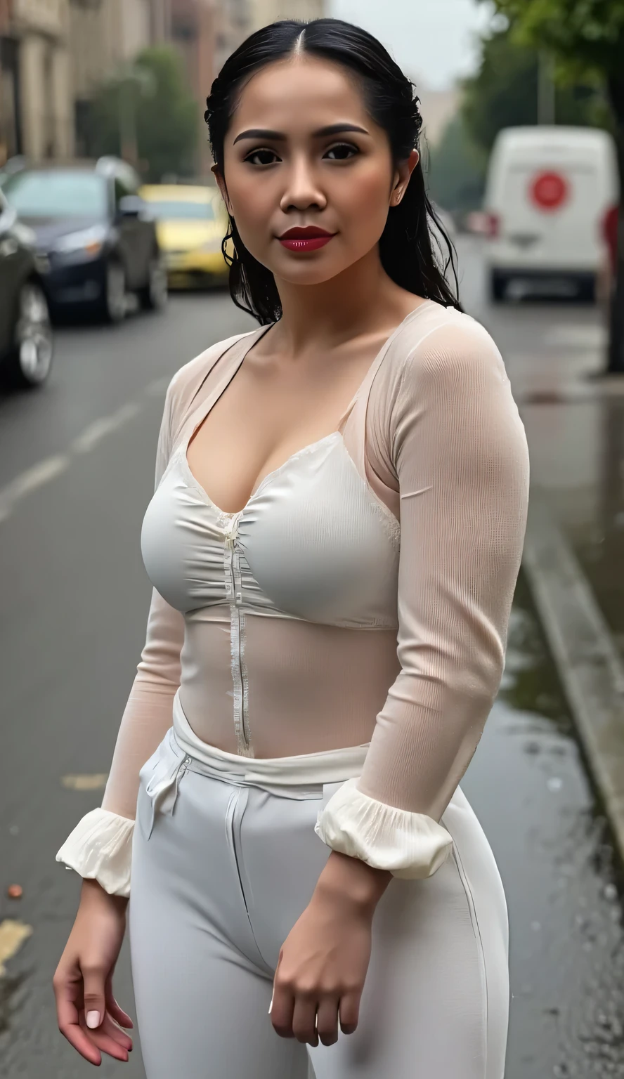 (14k ultra real life resolution)),((14k ultra high resolution)), ((real life ultra quality resolution)), ((masterpiece)), (14 real life detailed skin texture and facials face), 1 girl, malay beautiful girl, teenager malay girl, 27 years old, wearing white dress long sleeve and wearing white pants, ponytail hairstyles, perfect curvy body, see through clothes full body, wearing shawls hijab