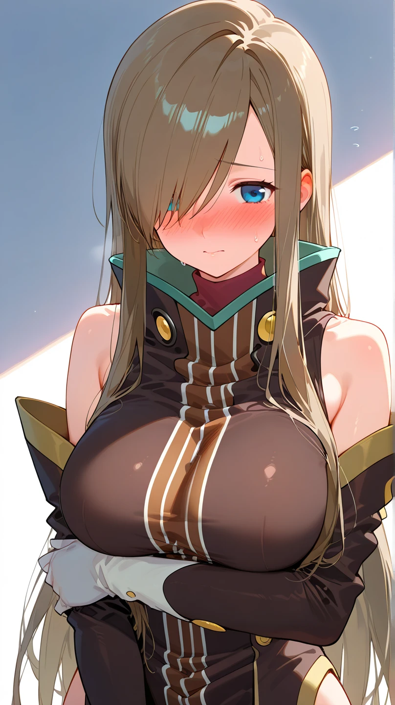 One Girl、(Completely naked、No clothes)、Character Sheet、Thick line drawing、Pencil Art、Flat Color、Upper Body、Blonde Hair、Hair between the eyes、long hair、Braid、Blue Eyes、Protruding chest、(Big Breasts、Huge breasts)、(Large areola、Nipples)、Thick pubic hair、Pussy、Tight waist、Protruding buttocks、blush、Smiling、standing up straight、Simple Background、Side view、Hang your arms straight down、Side view、