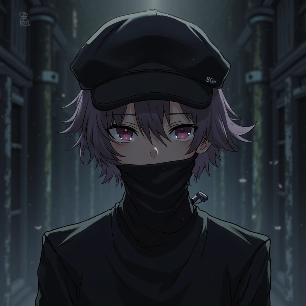 dark theme, horror theme, creepy_pasta, colored skin, 1boy, male focus, black eyes, tears, blood from eyes, pink hair, beret, hat, collarbone, hood, black background, <lora:creepy_pasta-10:1>, <lora:LowRA:0.8>