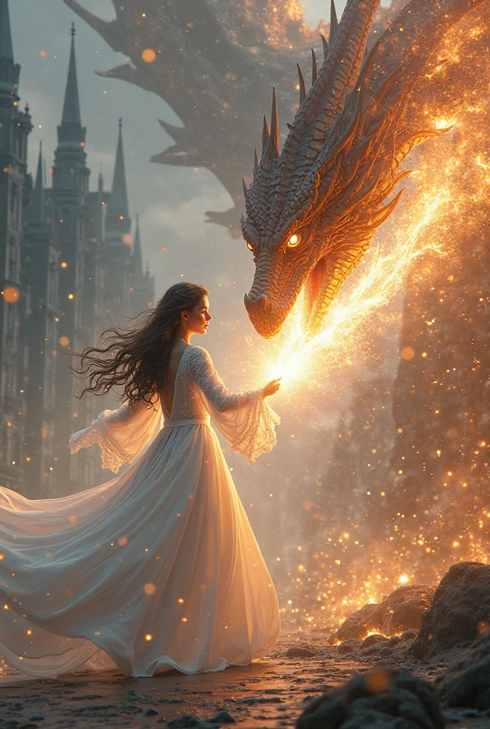 highly detailed, 4k, cinematic film still masterpiece picture of enigmatic sexy female hero protecting Heart of stars from being shattered by evil dark universe portal tendrils, dramatic, versus, contrasting ideologies hope vs. despair, elegant, ornamental, intricate, heartwarming, glowing heart chestpiece,, (decorative art style),  highly detailed,  dragon-like fluid made of clouds and vapors floats in the stormy dark sky, masterpiece, high res, intricate, professional, photorealistic, award-winning, professional,  by  (trevor goring), vibrant,