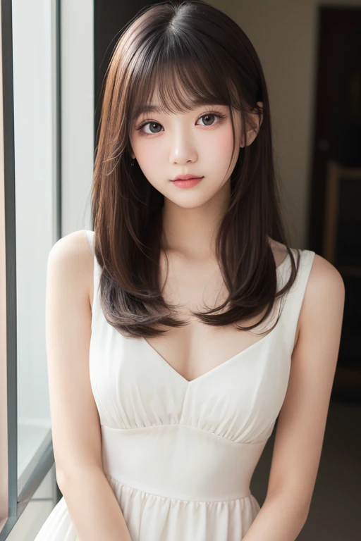 ((NSFW))、(masterpiece:1.5)、(8K)、(Photorealsitic:1.5)、Raw photography、(Top image quality:1.4)、(foco nítido:1.5)、 top-quality、masterpiece、超A high resolution、Photograph the whole body、Perfect dynamic composition、 20 years old、slender、In the living room、prety woman:1.4、serious facial expression、 wearing a long pink dress、 light brown hair、Hairstyle is straight long、Glowing hair、 Super Detail Face、A detailed eye、二重まぶた、 Natural Color Lip、Transparent skin、