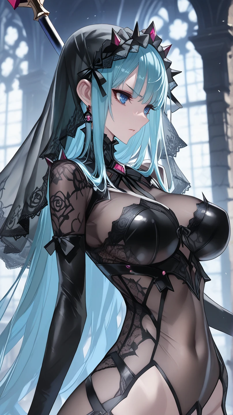 (Masterpiece), Best Quality, ultra-detailed, perfect hands, Delicate eye expression, 1girl (rinko_iori, Sexy, Slender and sexy body, Big, sagging, naked body, Gray hair, long hair, blue eyes (empty eye)),solo,closed mouth, nude,dark skin, swimming suit, undressing,beaching, standing, provocative pose, evil look,wicked smile, Sexy waist teasing, waruochi