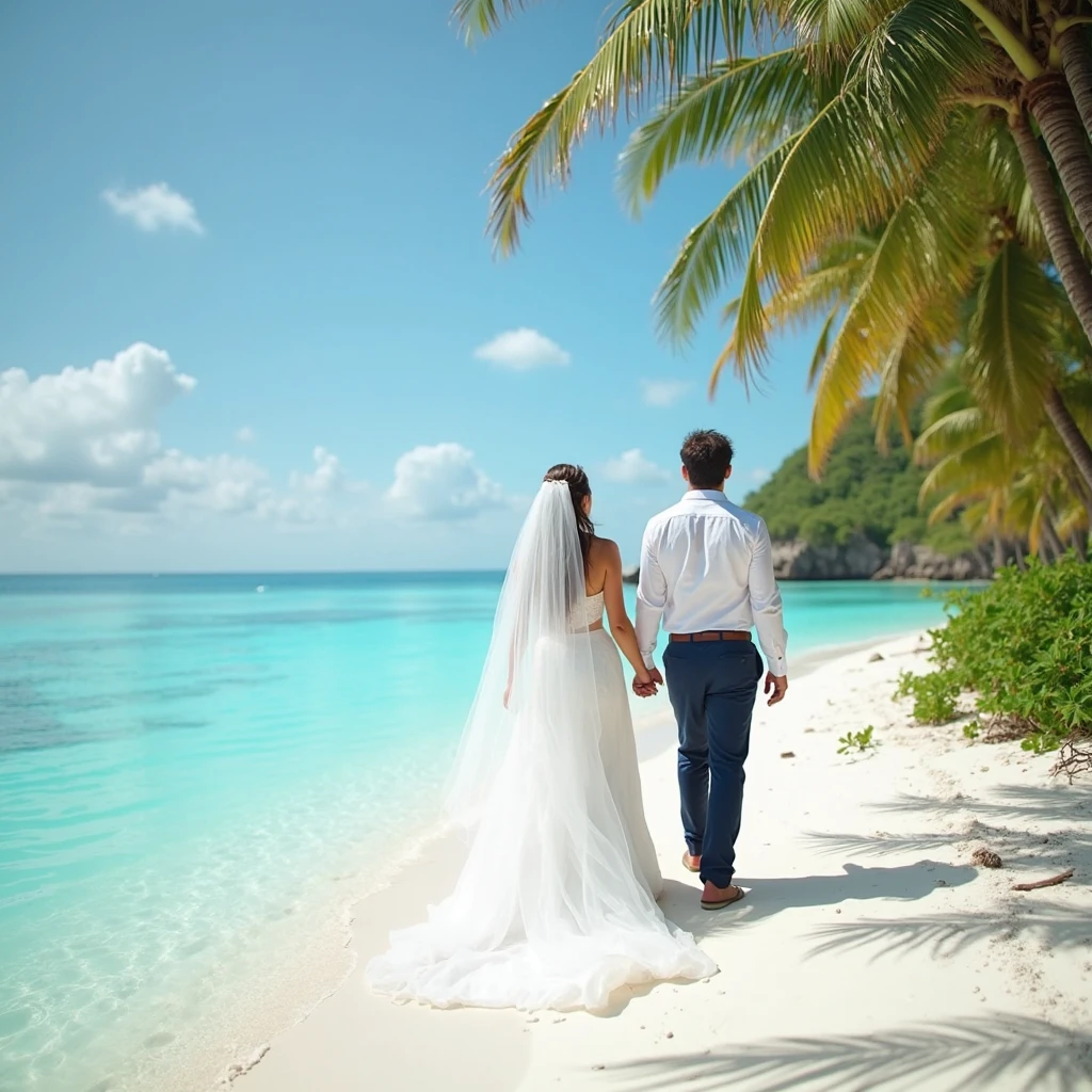A very happy looking couple,Hand in hand,Walk on the beach by the sea