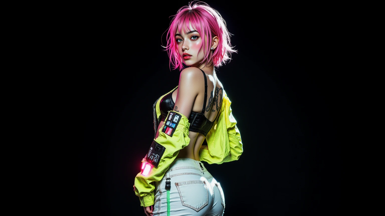 girl rave,(((1个Giant Breast Girl))),((Girl with extremely cute and beautiful pink hair)),((asian features)),
(Large breasts:1.4),A sagging breast,(((Neon pink hair:1.35,Wild hair,long whitr hair:1.4,Colored inner hair,Ear breathing))),(((neon_Green_The eye:1.3))),complex eyes,美丽细致的The eye,symetrical eyes,slanted eyes:15,((fat)),((((Glow skin:1.5,Brightens skin: 1.5,Glossy glossy skin,The skin is very radiant,shining body,plastic glitter skin,Exaggerated glowing skin,Glowing skin, Wet legs))),(spider lower abdomen,Willow waist,Wide hips,Sporty body,inflatable legs,Detailed body,(详细的脸)),
cute big breasts,Debauchery,Tempting,pornographic,(((NSFW))),
Absolute opportunity,Clothing that exposes,show skin,((Rave shirt in neon print,orgy mini shorts,Visible thong straps)),((panty straps)),(rave outfit:1.3,rave clothes,Half-naked,The clothes are little),((Neon tattoo:1.3)),((wetclothes,complex clothing,Complex clothes)),
(dynamicposes:1.0),focused only,Embarrassing,(at centre,Scale to fit the dimensions,the rule of thirds),
Seaside cyberpunk city at night, There are bright neon lights and dark storm clouds and puddles, scenecy:1.25,during night, star night, kosmos,Pitch black night,Neon lights are particularly eye-catching, very bright neon light,
artsy photography,(Photos taken by sldr),A high resolution, Focus sharp,(ultra - detailed, The is very detailed), (realistic artwork:1.37),(extremely detaild的 CG unified 8k wallpapers),((Synthetic wave background theme)),(((vivd colour))),iintricate,(intricate background),(tmasterpiece),(Best quality at best),Perfectly rendered face,Perfect facial details,Realistic face,photograph realistic,analogue style,((Complicated details)),(((hentail realism))),