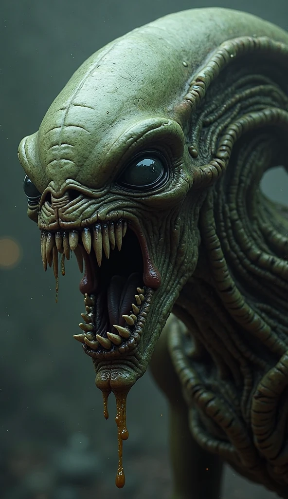 true texture,blockbuster,cience fiction film,science fiction element,a monster without eyes,mouth,tusk,slobber,long head,a hard,shiny skull,<lora:HRGigerAI - SDXL_V1.0:0.96>,drooling,a monster without eyes,