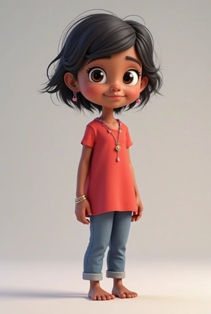 Cartoon full body、Background is white、Pop Surrealism、Realistic painting、Detailed anime soft face、cute漫画のキャラクター、cute漫画スタイル、cute漫画、cute！length、Straight black hair、Asian、What a beautiful smile!、4-year-old、Jeans on a t-shirt、Sitting in a chair