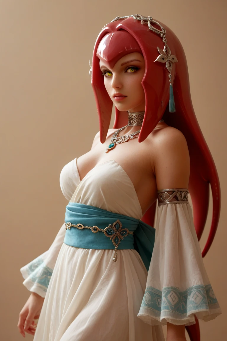 a beautiful woman alien villager, long bright color hair, sexy tribal outfit, intrigued by Flash Gordon, flirting, detailed face, detailed eyes, detailed lips, 1girl, concept art, intricate details, cinematic lighting, dramatic colors, vibrant, colorful, fantasy, science fiction, hyperrealistic, photorealistic, 8k, best quality, masterpiece (show her from head to toe, full body shown)
