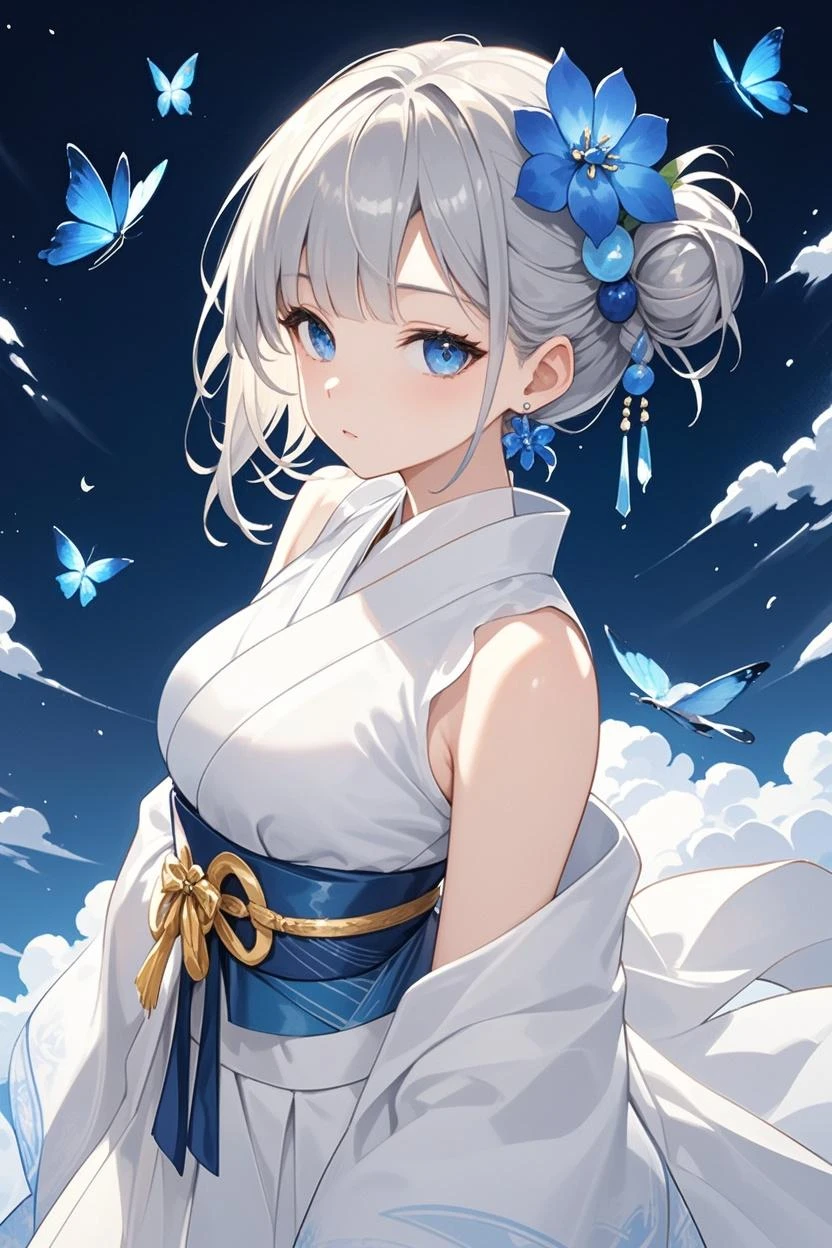 Detalhes extremos, Perfeito, aerial view, como uma obra de arte, garota de anime segurando uma espada de gelo e neve, cabelo rosa e saia longa roxa se complementam, olhando para o distante Ayaka Genshin, nos levando ao mundo de Genshin.