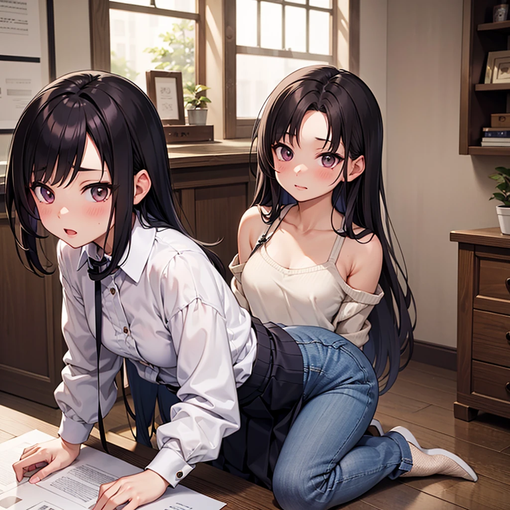 Girl with open button-down shirt