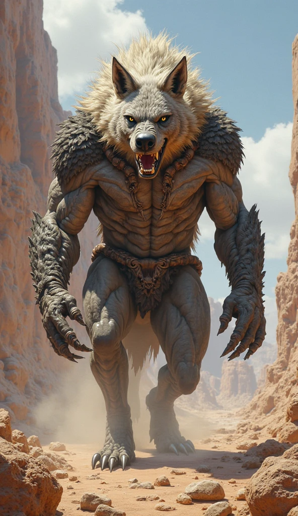 ((solo, full body perspective, chest level shot, standing, calm expression, anthro, looking at viewer)), male, ((wolf-face, detailed fluffy fur, extremely detailed, muscled body, paws, four toes, two-tone fur, brown and white furred body)), blue eyes, high contrast, dynamic composition, high resolution, (five fingers)