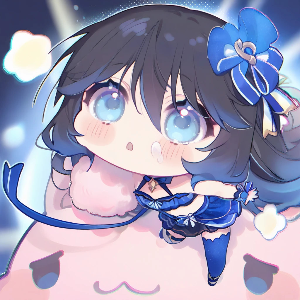 beautiful, masterpiece, Highest quality, anime, One girl, C Cup,Portrait Shot, View your viewers, Intricate details,>,((Covered、Short Hair、nearby、Blue Eyes、art、、White hair,Blue streaked hair、wallpaper、、white_gloves、hairpin、smile、、Angel、Nipples、Thighs、Halo、Wolf Hair、Saliva、On all fours