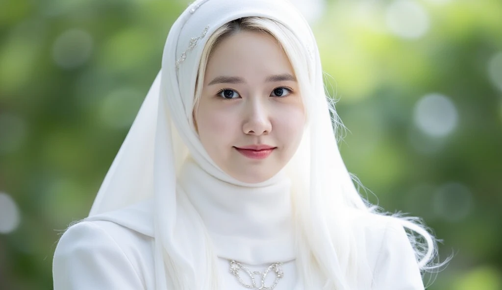 RAW photo:1.2, photorealistic:1.4,masterpiece:1.3,best quality:1.4,ultra high res,detailed eyes,detailed facial features, detailed clothes features,HDR,8k resolution, skin tight, high detailed skin,visible pores, dreamlike, ulzzang-6500-v1.1:0.5,pureerosface_v1:0.2, face close-up, 1 girl,tall, 56 yo, gigantic breast, wearing tight close white silver silk malay gamis with hijab, full body shot, smile, wearing high heels