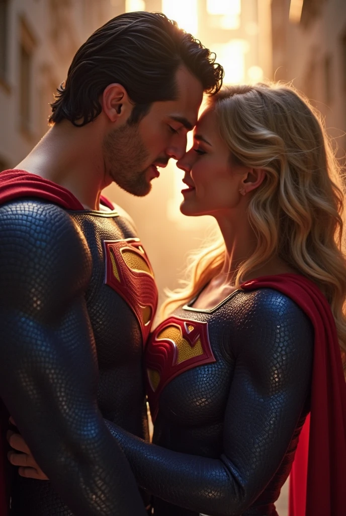 You can create an image of a loving kiss between Wolverine and sexy Supergirl