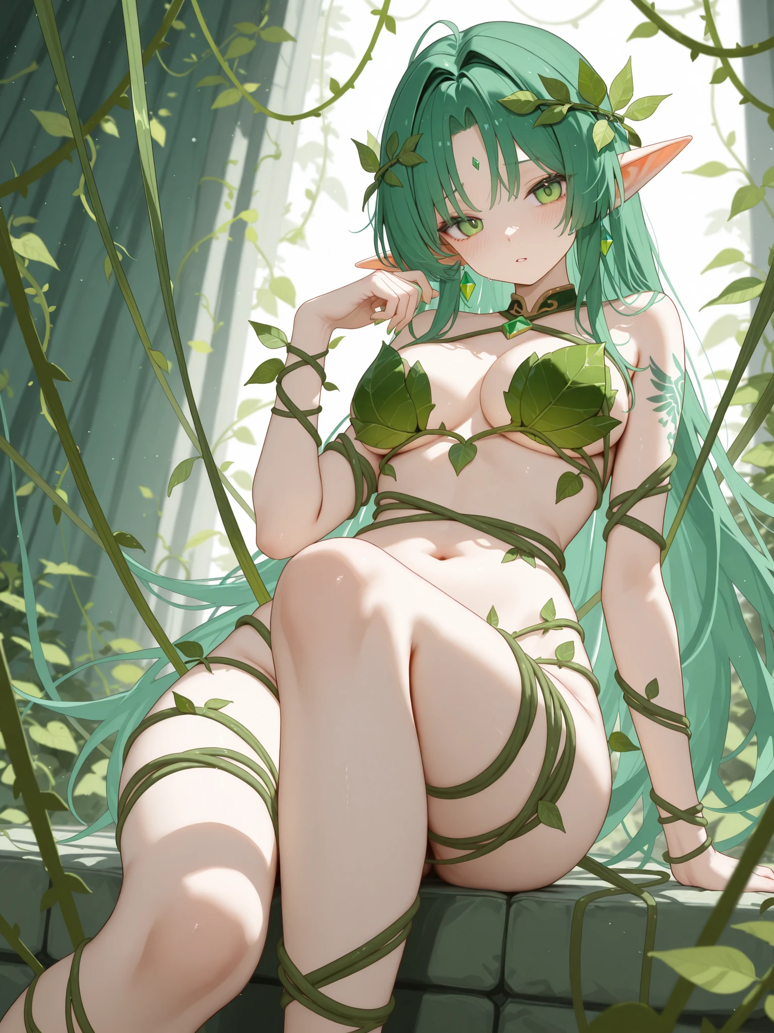 All intricate details: Exobiological: Human_Girl_Pantera Nayra
green skin, anatomia perfecta, open legs , vagina, the misty depths of the tropical jungle emerges the Nayra, a feline creature of incomparable beauty. Its slender body, perfectly adapted to navigating through dense foliage, Her fur green forest a mosaic of emerald greens and earthy browns, camouflages her perfectly among the lush vegetation, making her an invisible hunter.
head human and feline, symmetrical face, an agile and perfect girl body. Two pointed ears pick up the slightest sound, while his eyes, large and deep green like polished jade, shine with an intelligence that belies his wild nature.
Its sharp fangs, visible even with its mouth closed, reveal its predatory nature. A long tail helps it maintain balance and cling to branches as it moves through the jungle. random angle