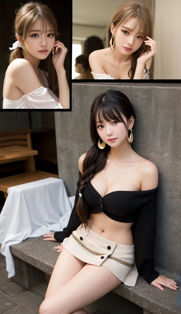 (Best Quality, 8k, 32k, Masterpiece, UHD: 1.2), Ultra High Definition Face, Ultra High Definition Eyes, Light Brown Eyes, Cleavage, (Leaning Tower Of Pisa background),navel,Cute Japan Woman Pictures, Big, Big, Short Bob Hair, Layer Hair, Upper Body, Face Focus, oversized_sweater, Necklace, Simple Background, Waist Up Photo, Perfect Lighting, SLR Camera Shooting, Gravure, watching the viewer,
