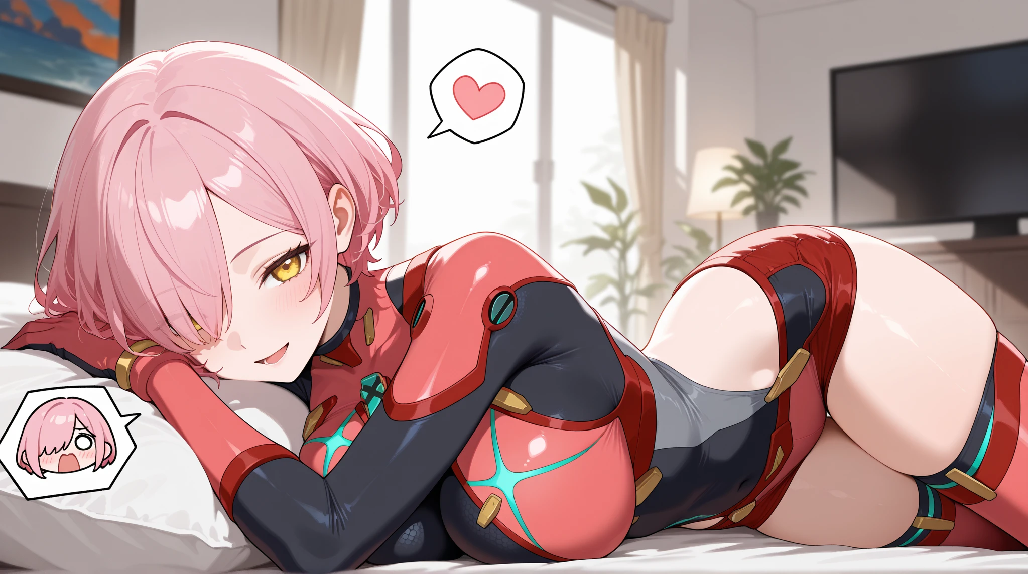 highest quality, ultra detail, High quality CG drawing, The most delicate and beautiful, Float softly, High resolution, (1 girl), (Highest image quality,4K,8K,masterpiece:1.2),(bright red hair:1.5),(short bob:1.5),(red eyes:1.5),(Completely naked:1.5), (Ultra Girl :1.0), (silver and red ultraman bodysuit:1.4),room,Upper body,Lying on the bed,Knocked down,defeat,troubled face,(slightly bigger breasts:1.5),sleep,Are sleeping,(face down:1.2),butt,back
