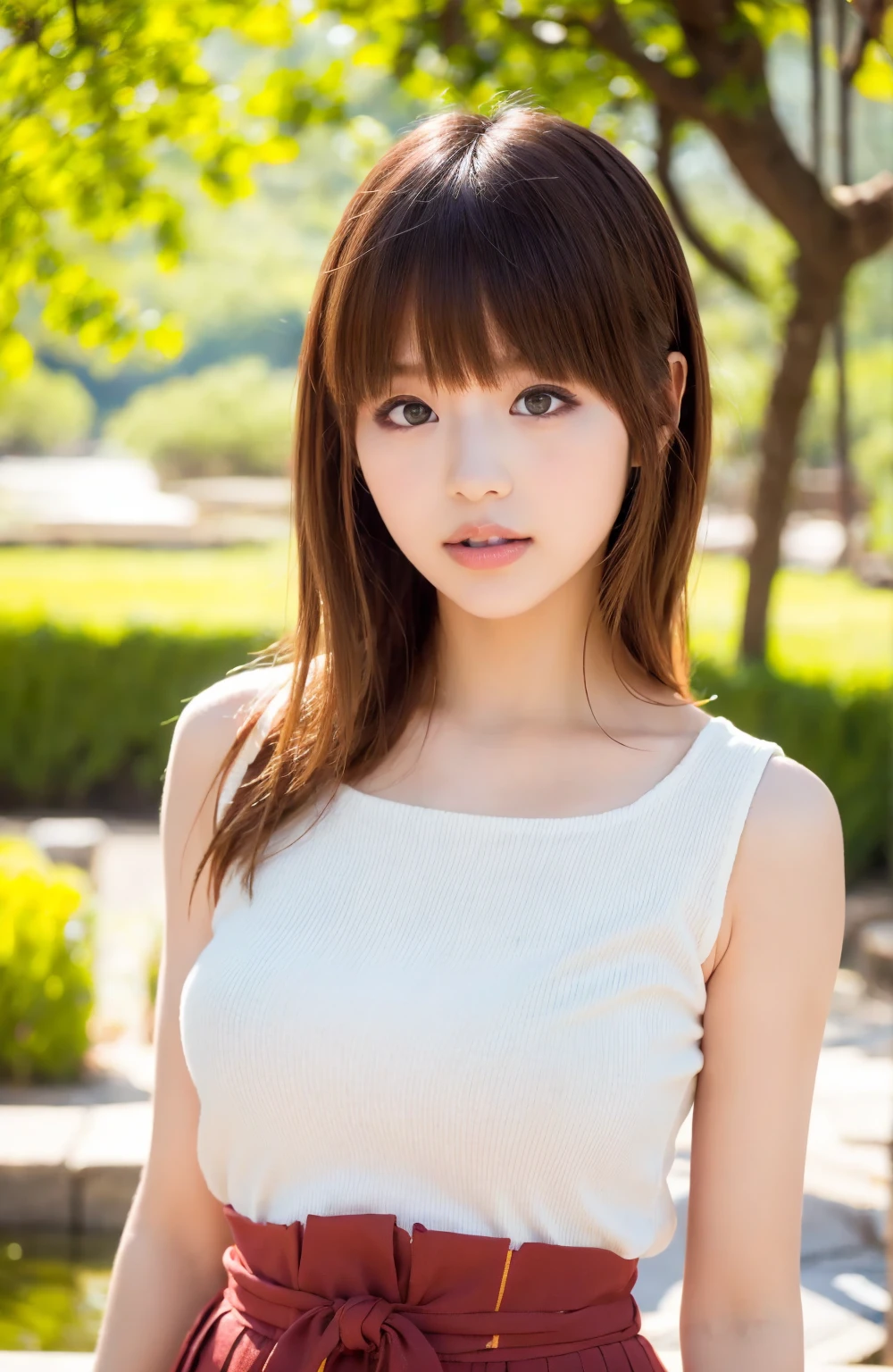 arafed asian woman with long brown hair and white bralet posing for a picture, realistic young gravure idol, beautiful japanese girls face, young sensual gravure idol, young pretty gravure idol, young gravure idol, young skinny gravure idol, girl cute-fine-face, 奈良美智, japanese model