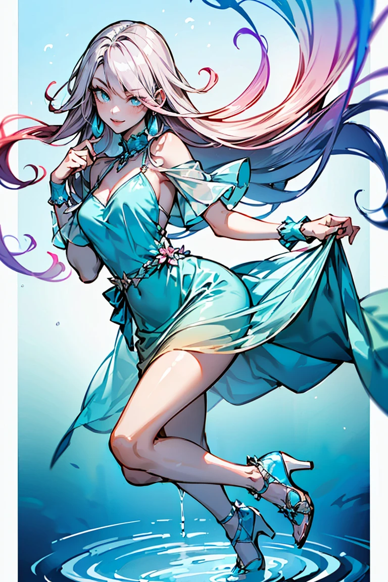 Gaming logo for girl Anime Avater colour is purple, Blue, pink channel name `Miss Mafia Ye' Anime wearing Blue and white colour dress long hair and also add channel name please add long dress