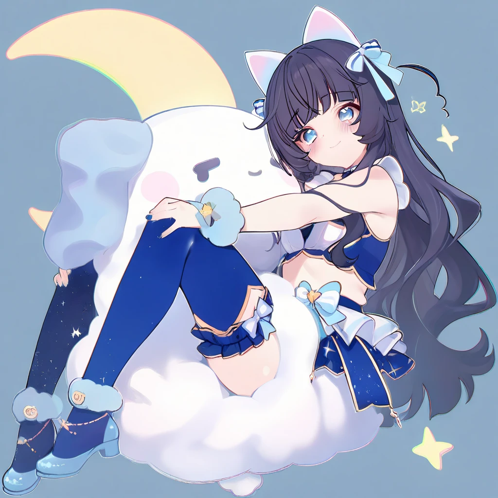 Purrfect Shapes is a black girl cat with a bob cut like Ancient Meow's. Part of her hair is yellow, part is blue, part is red and part is white. She has orange eyes and white eyeshadow. She wears a black harness and four shoes, two red, two blue, all with white trim. SPARKLE; GLITTER