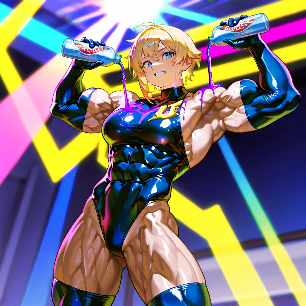(BEST lighting) , (ultra intricately detailed) , 4K unification, (super-detailed CG: 1.2) , (8K: 1.2),(Original), (Masterpiece) , (Best quality),(Masterpiece:1.4),Anime-ish high quality,(Masterpiece),Masterpiece, Best quality, absurderes,((masterpeace, 4K, 8K, Yes, A high resolution))1girll,ssmile, One man only,She is in the ballet studio,Ballet costumes, expose arms,Exposing the abdomen,Protruding blood vessels on the arm,Green tendons bulge,Spring, Boots, Perfect figure, Short blonde asymmetrical hair, Sweat, ((body builder:1.5)),The strongest in the world,Practice dance studio background,(Beautiful bace),(Girl),(Female),(((Upper body:1)))