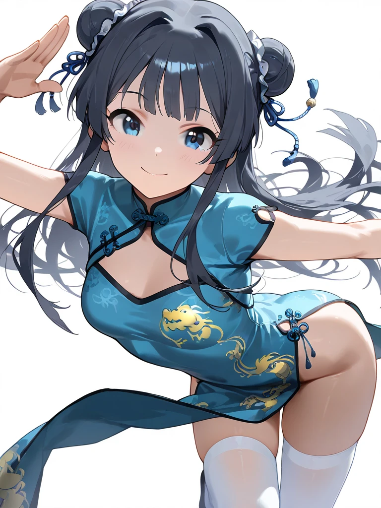  standing split，Blue and white porcelain cheongsam